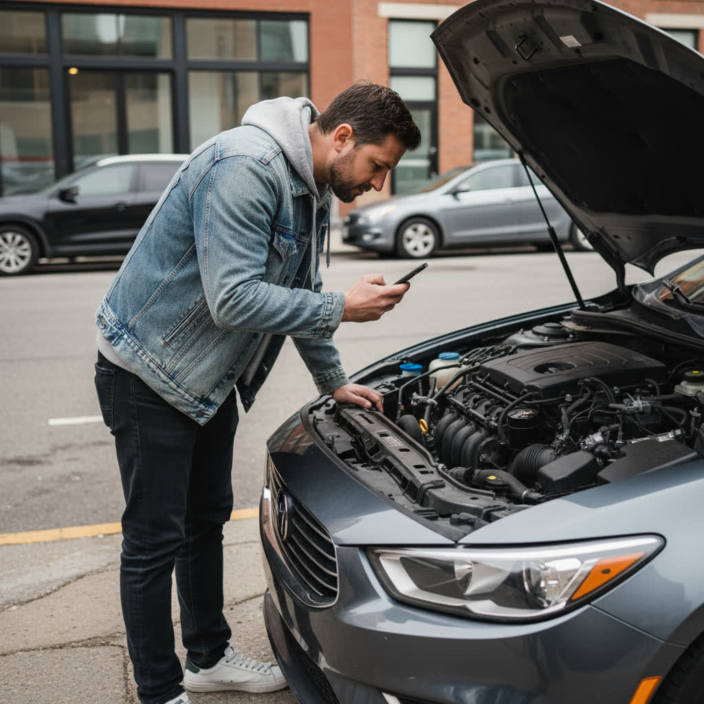 Mechanic using phone